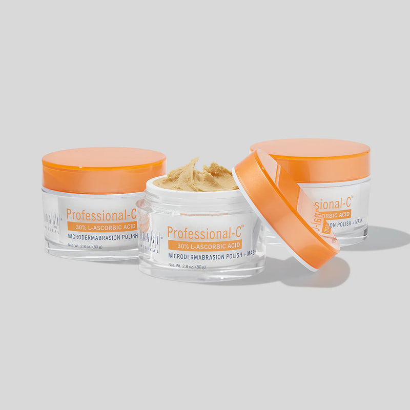 An image of three Professional-C Microdermabrasion Polish Mask where one container is open.