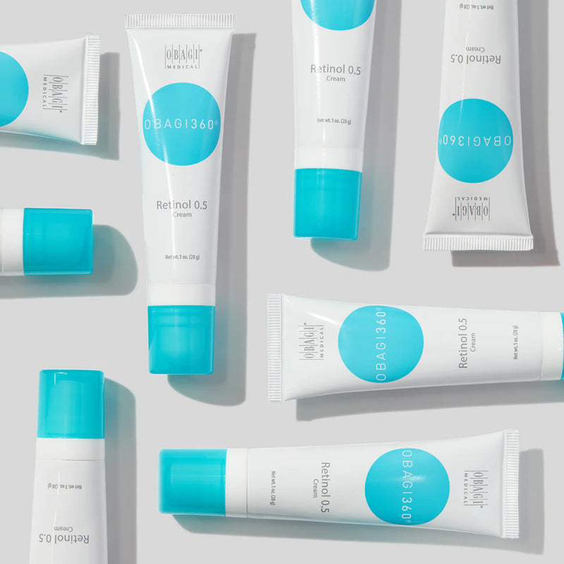 A group picture of Obagi360 .5 retinol cream that are placed horizontally and vertically.