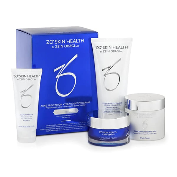 An image of Zo Skin Health Complexion Clearing Program showing four products beside a blue box.