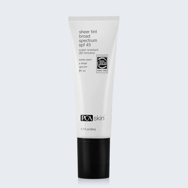 An image of PCA Skin Sheer Tint Broad Spectrum SPF 45 with white background.