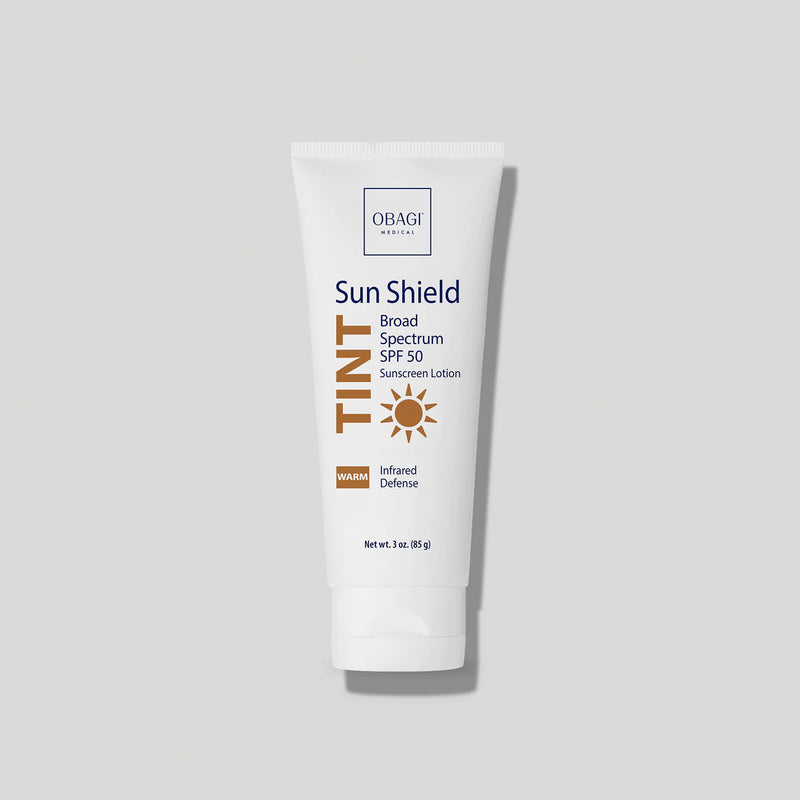 An image of Obagi Sun Shield Tint Warm SPF50 with light grey background.