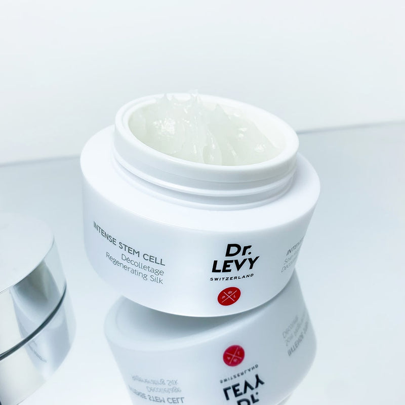 An image of Dr Levy Intense Stem Cell Décolletage Regenerating Silk with its cap open showing its gel-like content.