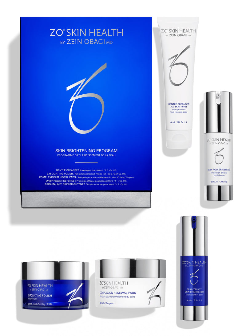 An image of Zo Skin Health Skin Brightening Program showing it's box and the products beside it.