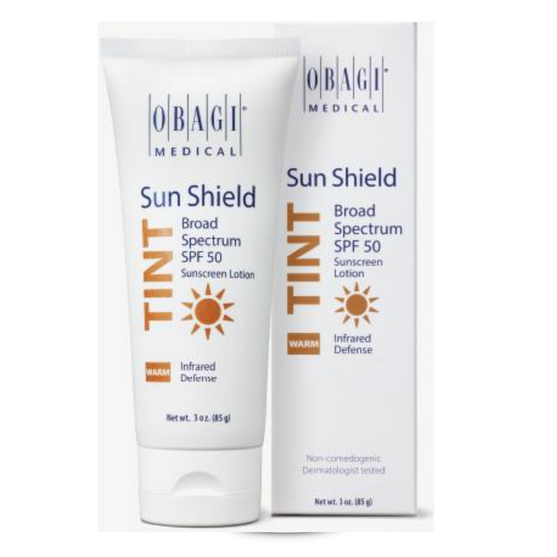 An image of Obagi Sun Shield Tint Warm SPF50 with it's box beside it in white background.